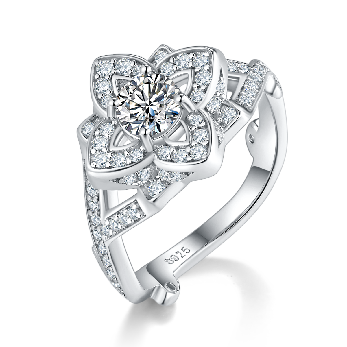 Branch Leaf Flower Vine Women's Ring S925 Silver Plated Platinum Customized Selection Main Stone Moissanite Diamond 0.5ct/Secondary Stone High Carbon Diamond
