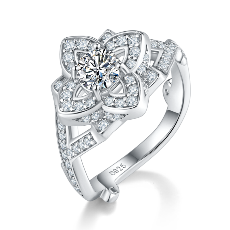 Branch Leaf Flower Vine Women's Ring S925 Silver Plated Platinum Customized Selection Main Stone Moissanite Diamond 0.5ct/Secondary Stone High Carbon Diamond