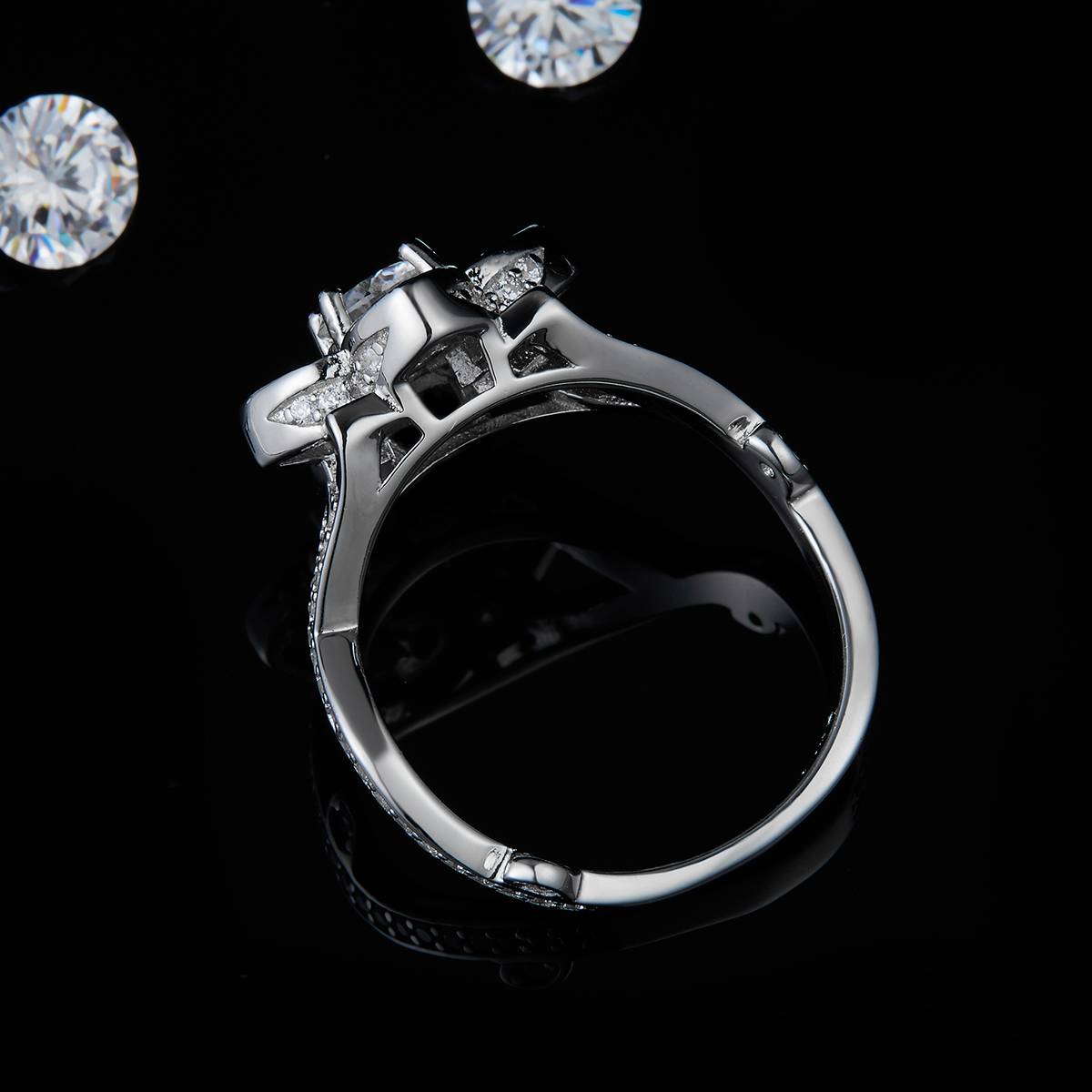 Branch Leaf Flower Vine Women's Ring S925 Silver Plated Platinum Customized Selection Main Stone Moissanite Diamond 0.5ct/Secondary Stone High Carbon Diamond