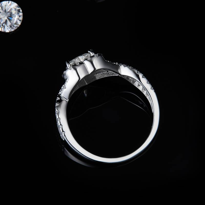 Heart shaped Round Bag Women's Ring S925 Silver Plated Platinum Customized Selection Main Stone Moissanite Diamond 0.8ct/Secondary Stone High Carbon Diamond