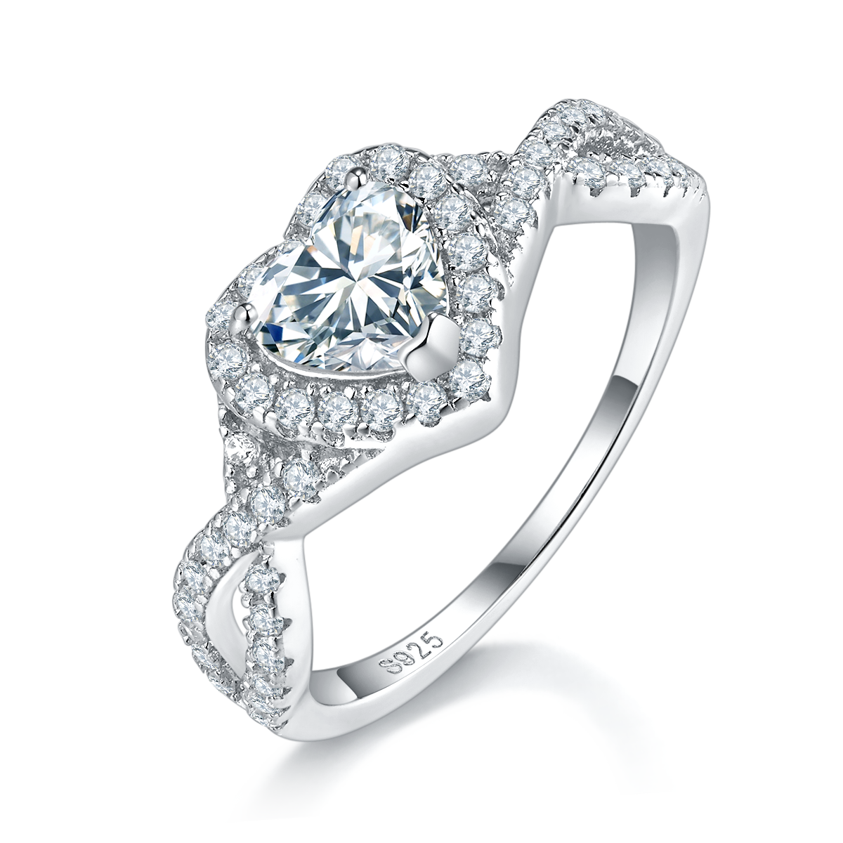 心形圆包女戒S925银镀白金定制选款主石莫桑钻0.8ct/副石高碳钻