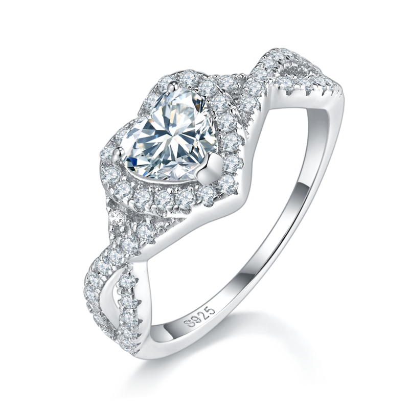 Heart shaped Round Bag Women's Ring S925 Silver Plated Platinum Customized Selection Main Stone Moissanite Diamond 0.8ct/Secondary Stone High Carbon Diamond