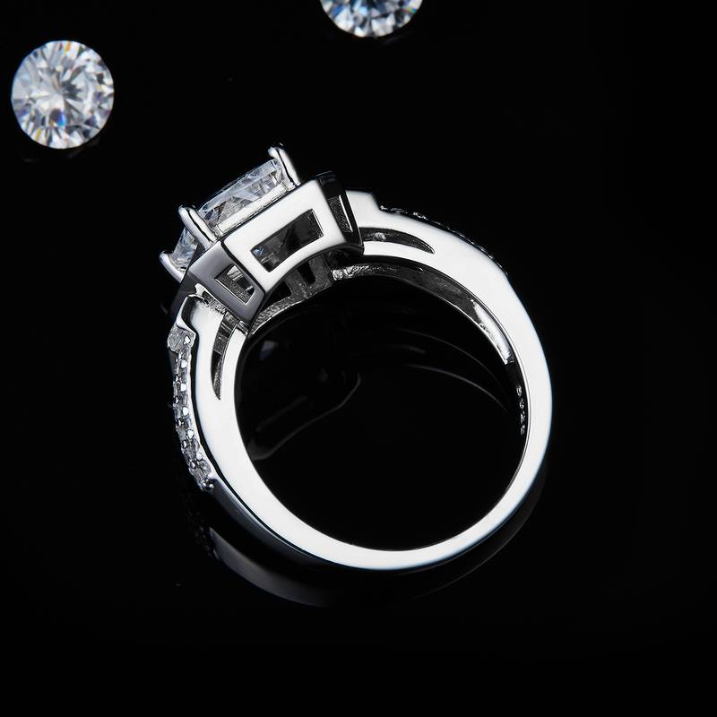 Emerald Cut Round Bag Women's Ring S925 Silver Plated Platinum Customized Selection Main Stone Moissanite Diamond 3.0ct/Secondary Stone High Carbon Diamond