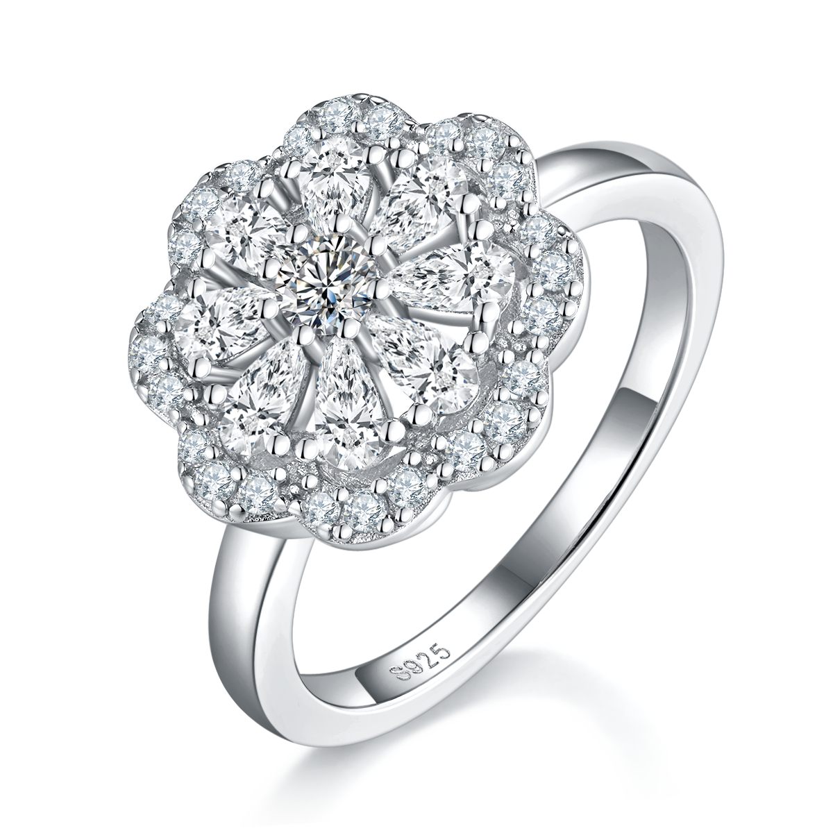 Single Head Women's Ring S925 Silver Plated Platinum Women's Ring Customized Selection Main Stone Moissanite Diamond 1.9ct/Secondary Stone High Carbon Diamond