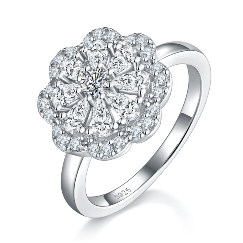 单头女戒S925银镀白金女戒定制选款主石莫桑钻1.9ct/副石高碳钻