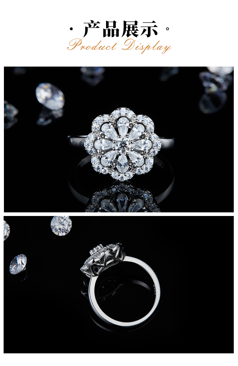 单头女戒S925银镀白金女戒定制选款主石莫桑钻1.9ct/副石高碳钻 - 3
