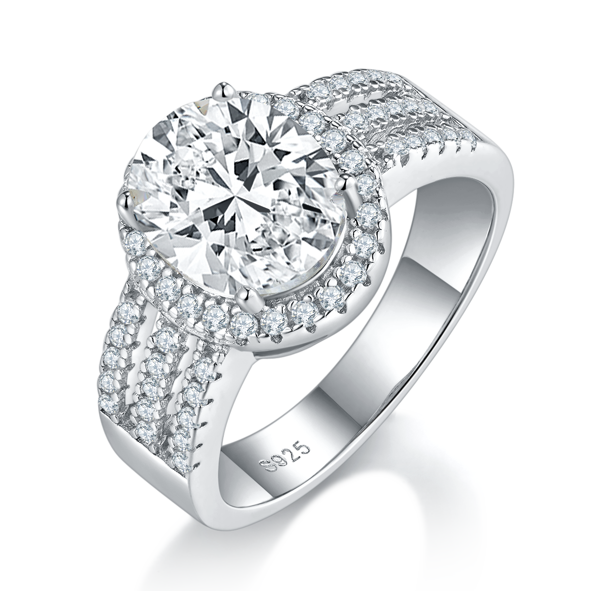 单头女戒S925银镀白金女戒定制选款主石莫桑钻3.0ct/副石高碳钻