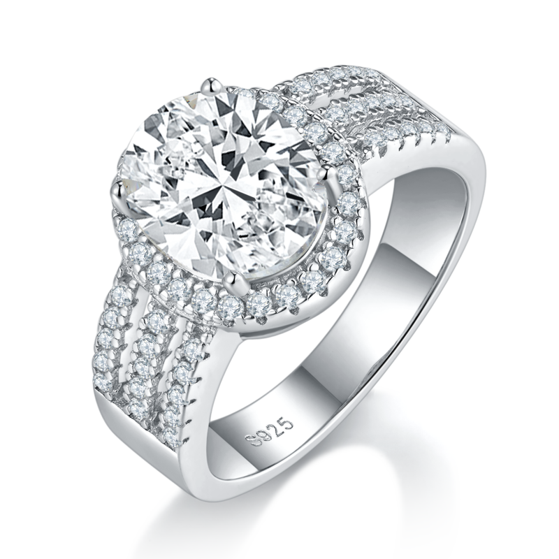 单头女戒S925银镀白金女戒定制选款主石莫桑钻3.0ct/副石高碳钻