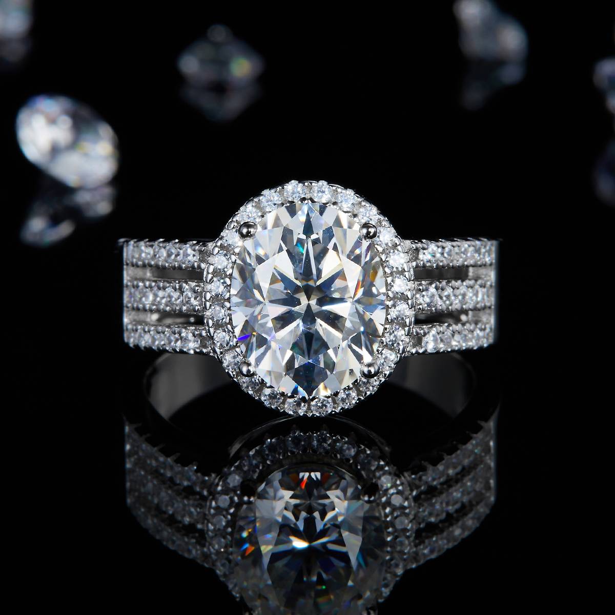 单头女戒S925银镀白金女戒定制选款主石莫桑钻3.0ct/副石高碳钻