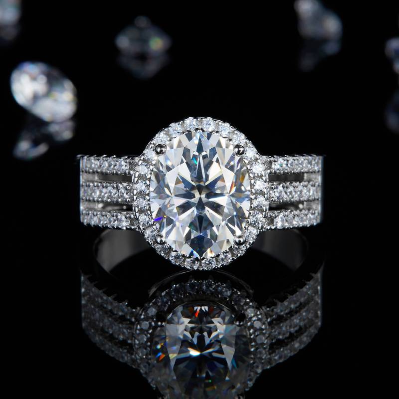 单头女戒S925银镀白金女戒定制选款主石莫桑钻3.0ct/副石高碳钻