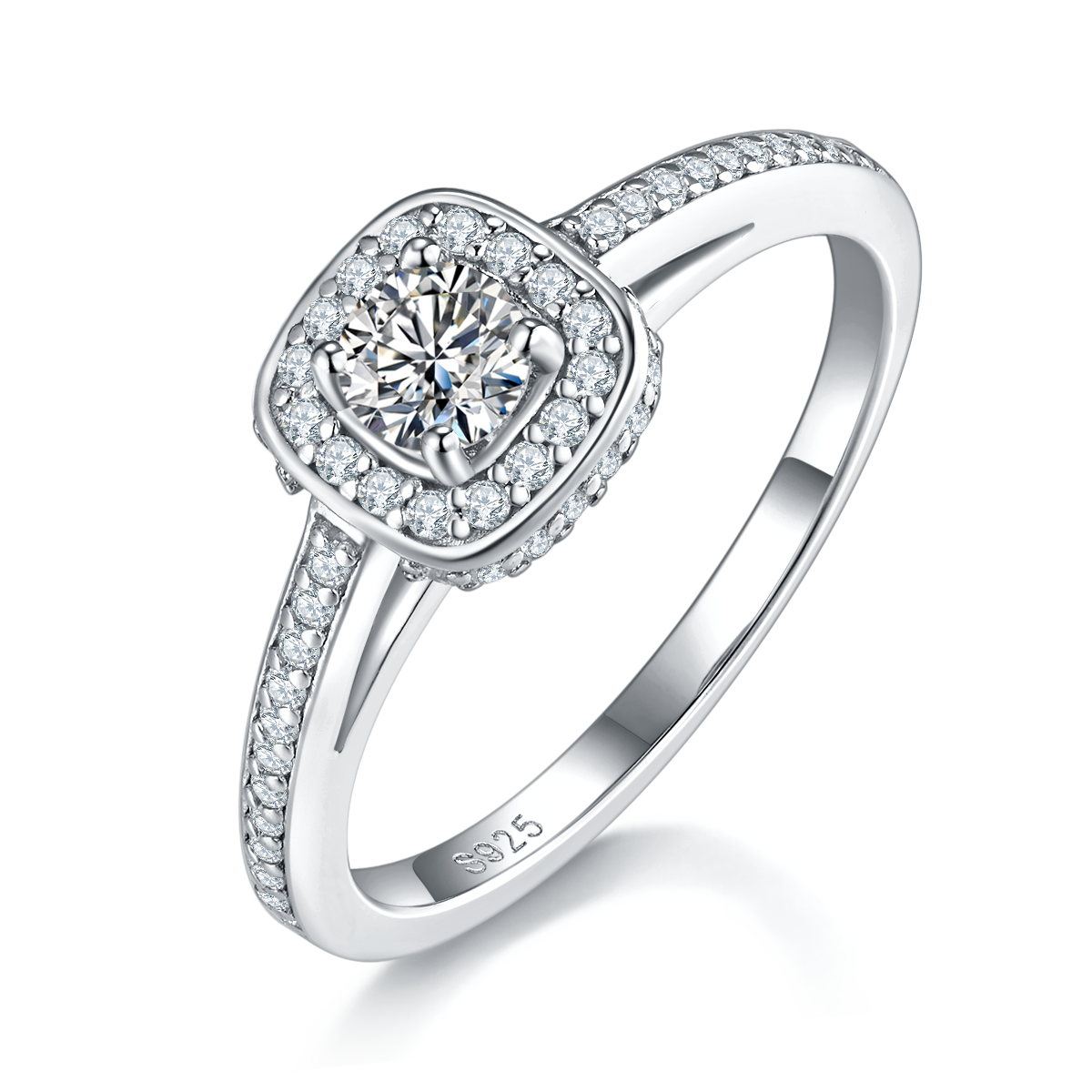 Single Head Women's Ring S925 Silver Plated Platinum Women's Ring Customized Selection Main Stone Moissanite Diamond 0.3ct/Secondary Stone High Carbon Diamond