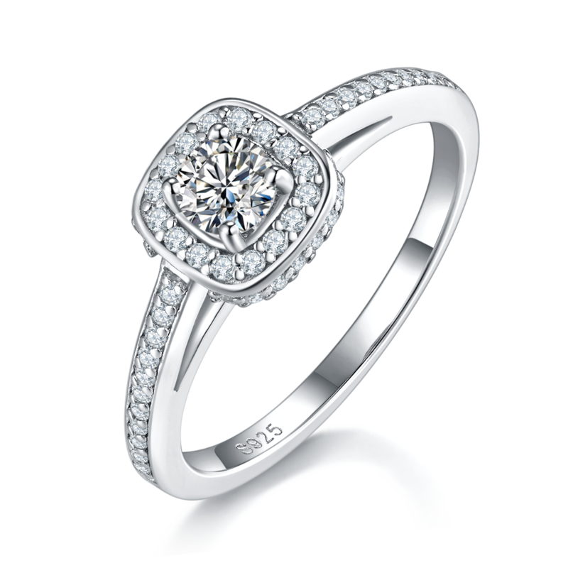 Single Head Women's Ring S925 Silver Plated Platinum Women's Ring Customized Selection Main Stone Moissanite Diamond 0.3ct/Secondary Stone High Carbon Diamond
