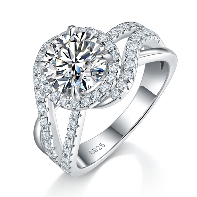 Single Head Women's Ring S925 Silver Plated Platinum Women's Ring Customized Selection Main Stone Moissanite Diamond 2.0ct/Secondary Stone High Carbon Diamond