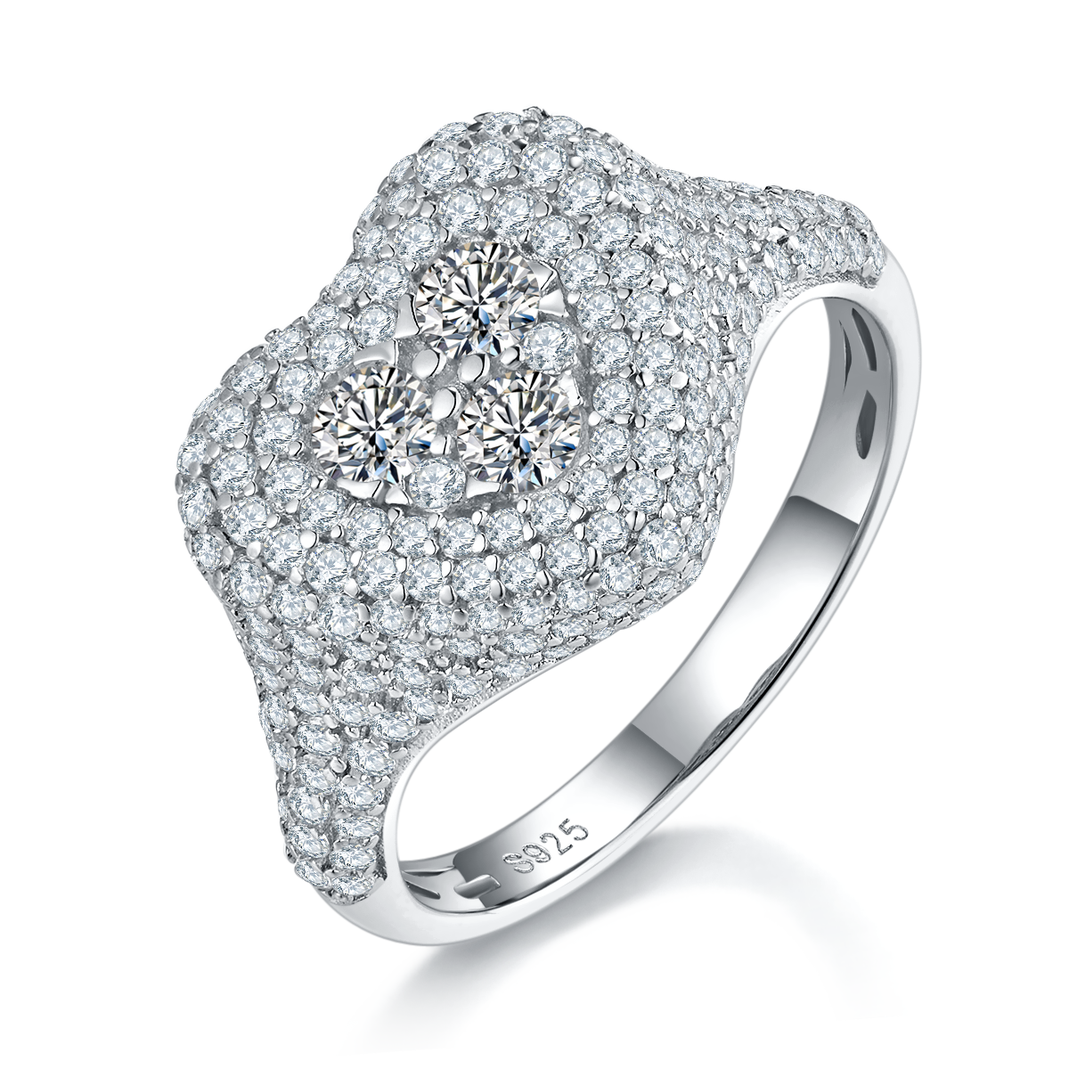 满钻豪华心形女戒S925银镀白金定制选款主石莫桑钻1.1ct/副石高碳钻
