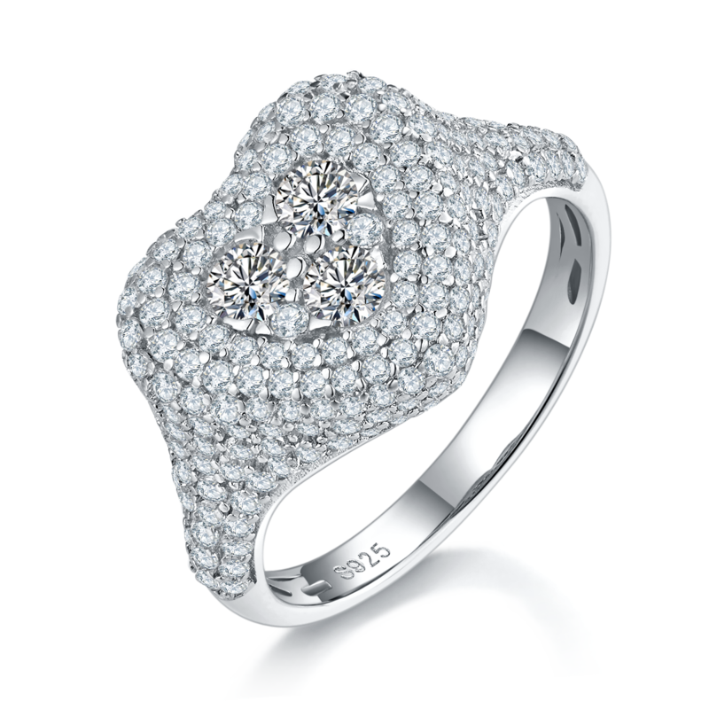 满钻豪华心形女戒S925银镀白金定制选款主石莫桑钻1.1ct/副石高碳钻