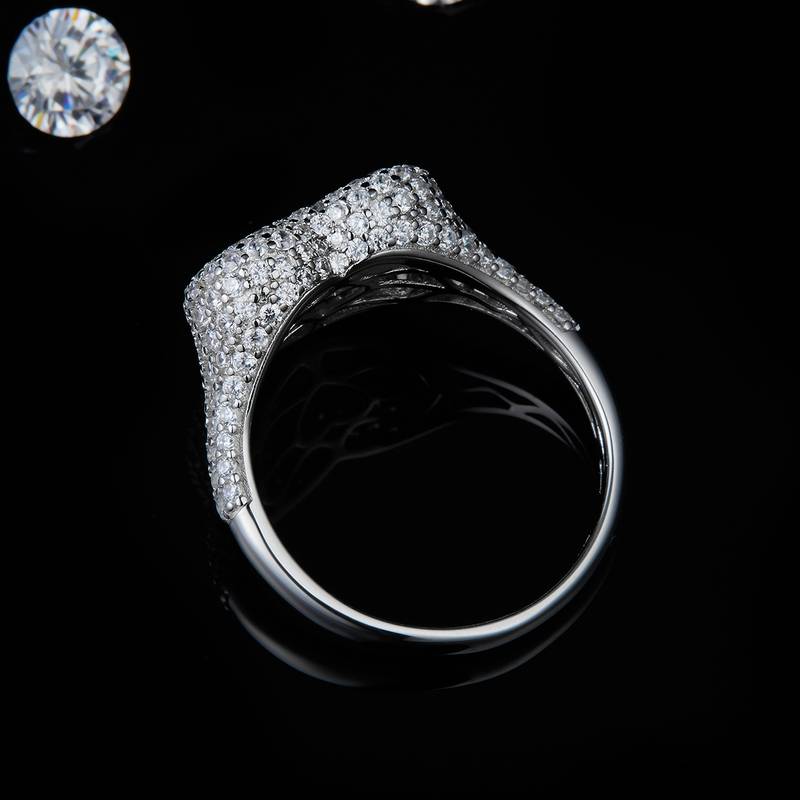 满钻豪华心形女戒S925银镀白金定制选款主石莫桑钻1.1ct/副石高碳钻
