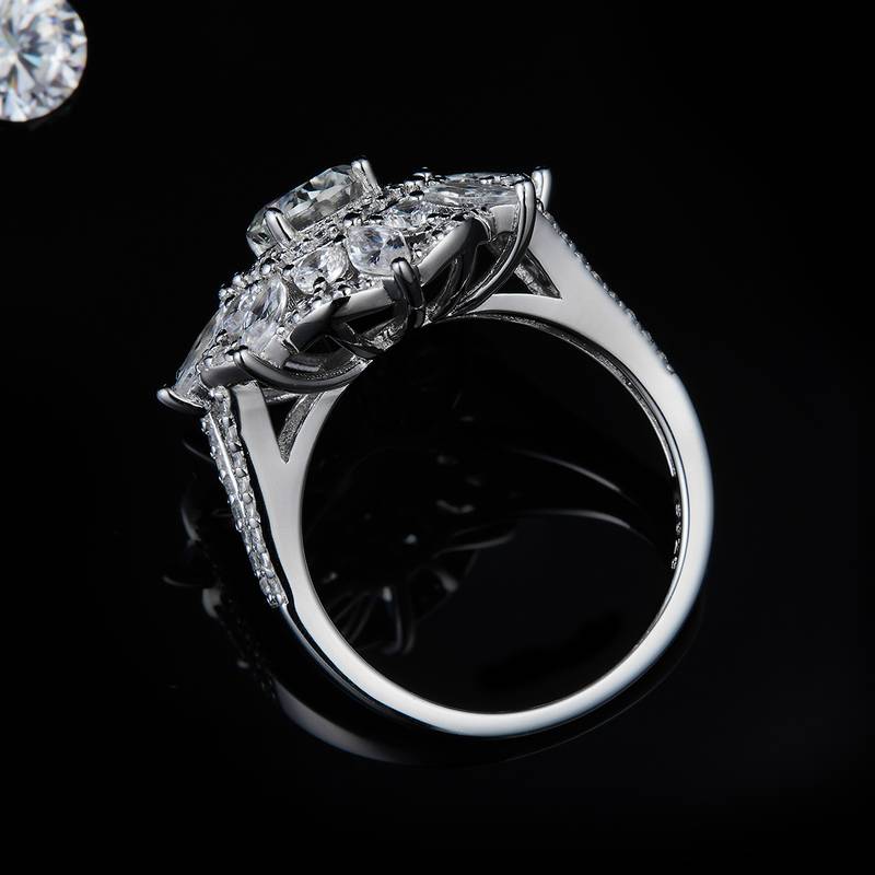 Deluxe Full Diamond Egg shaped Women's Ring S925 Silver Plated Platinum Customized Selection Main Stone Moissanite Diamond 1.5ct/Secondary Stone High Carbon Diamond