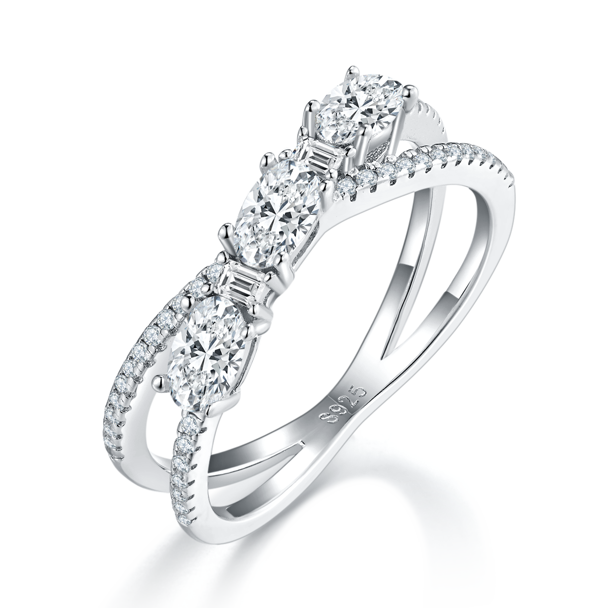 X-shaped egg shaped ring S925 silver plated platinum women's ring custom selection, accessory stone Moissanite diamond 1.1ct
