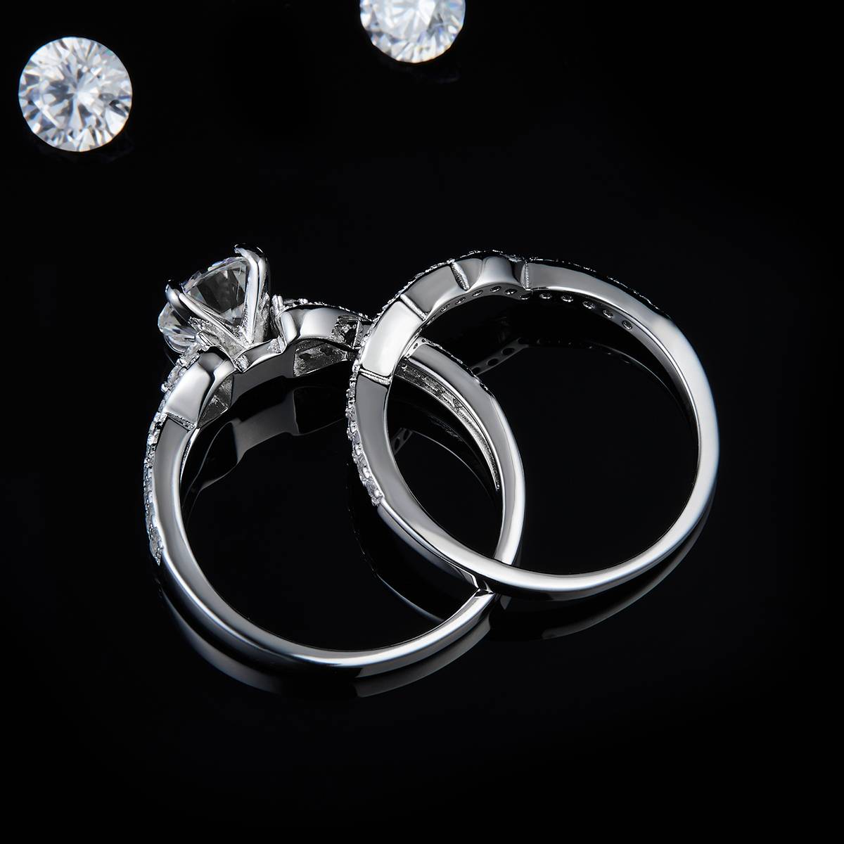 S925 Silver Plated Platinum Primary and Secondary Set Ring, Stacked Women's Ring, Customized Selection, Main Stone Moissanite Diamond 1.2ct/Secondary Stone High Carbon Diamond