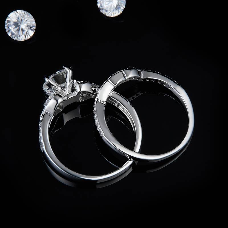 S925 Silver Plated Platinum Primary and Secondary Set Ring, Stacked Women's Ring, Customized Selection, Main Stone Moissanite Diamond 1.2ct/Secondary Stone High Carbon Diamond