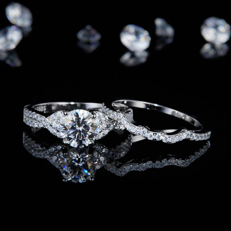 S925 Silver Plated Platinum Primary and Secondary Set Ring, Stacked Women's Ring, Customized Selection, Main Stone Moissanite Diamond 1.2ct/Secondary Stone High Carbon Diamond