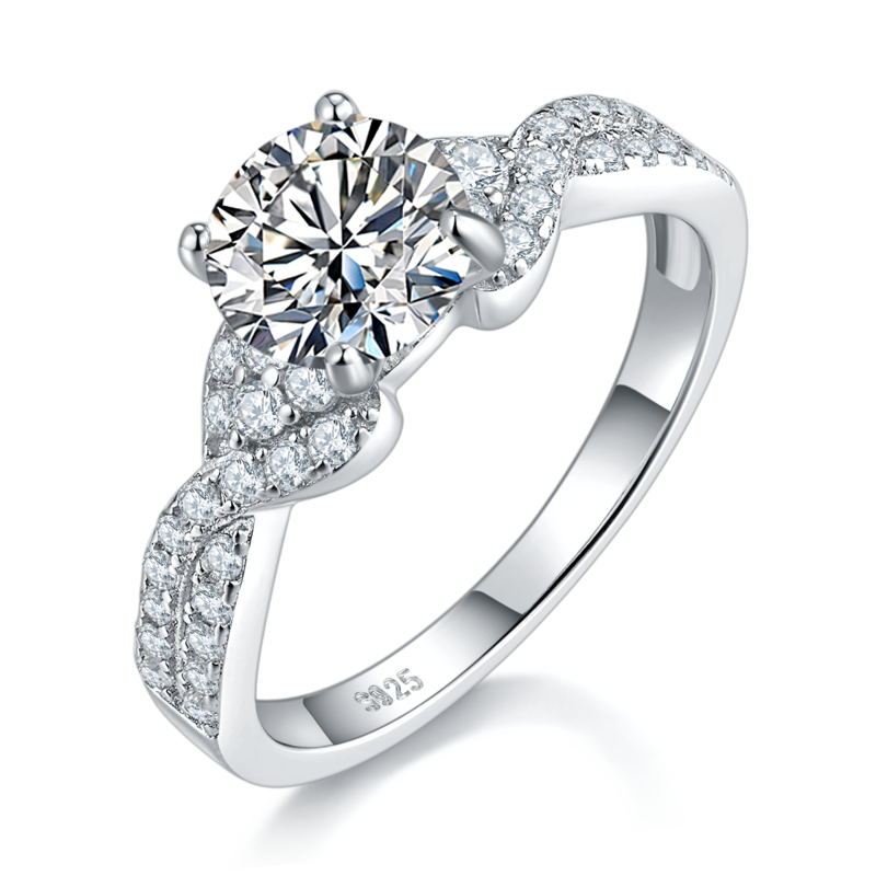 S925 Silver Plated Platinum Primary and Secondary Set Ring, Stacked Women's Ring, Customized Selection, Main Stone Moissanite Diamond 1.2ct/Secondary Stone High Carbon Diamond