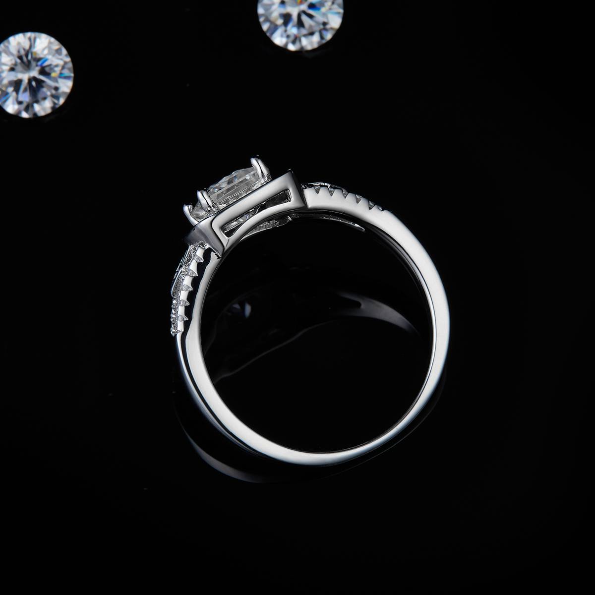 Luxury Princess Square Bag Women's Ring S925 Silver Plated Platinum Customized Selection Main Stone Moissanite Diamond 0.8ct/Secondary Stone High Carbon Diamond