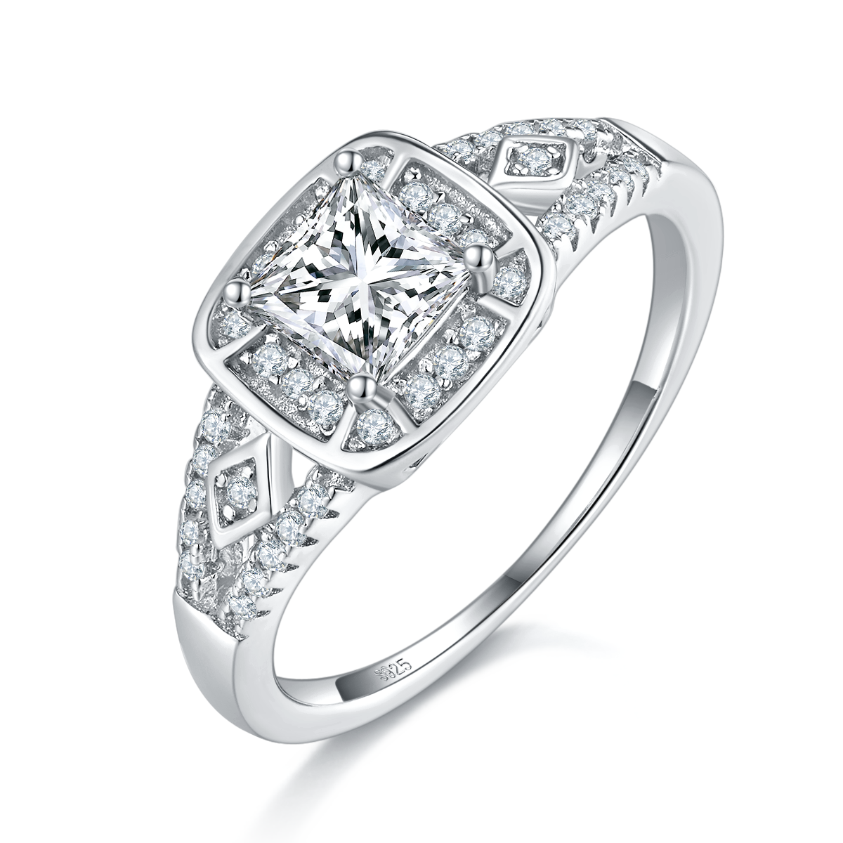 Luxury Princess Square Bag Women's Ring S925 Silver Plated Platinum Customized Selection Main Stone Moissanite Diamond 0.8ct/Secondary Stone High Carbon Diamond