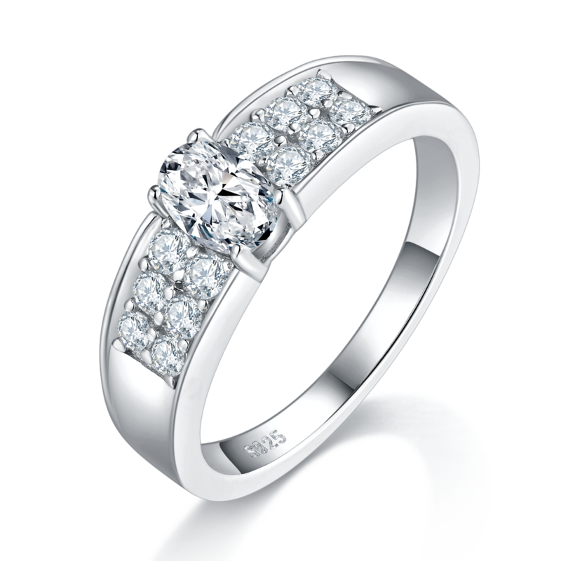 Egg shaped S925 Silver Plated Platinum Women's Ring Customized Selection Main Stone Moissanite Diamond 0.5ct/Secondary Stone High Carbon Diamond