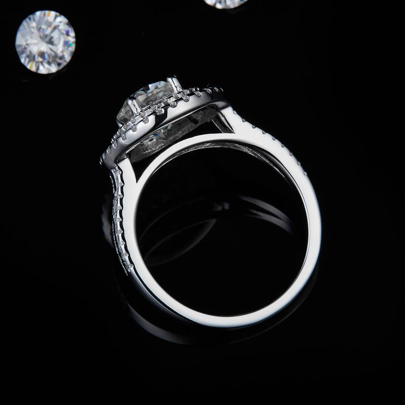 Luxury double-layer egg shaped round bag women's ring S925 silver plated platinum customized selection main stone moissanite diamond 2.0ct/secondary stone high carbon diamond