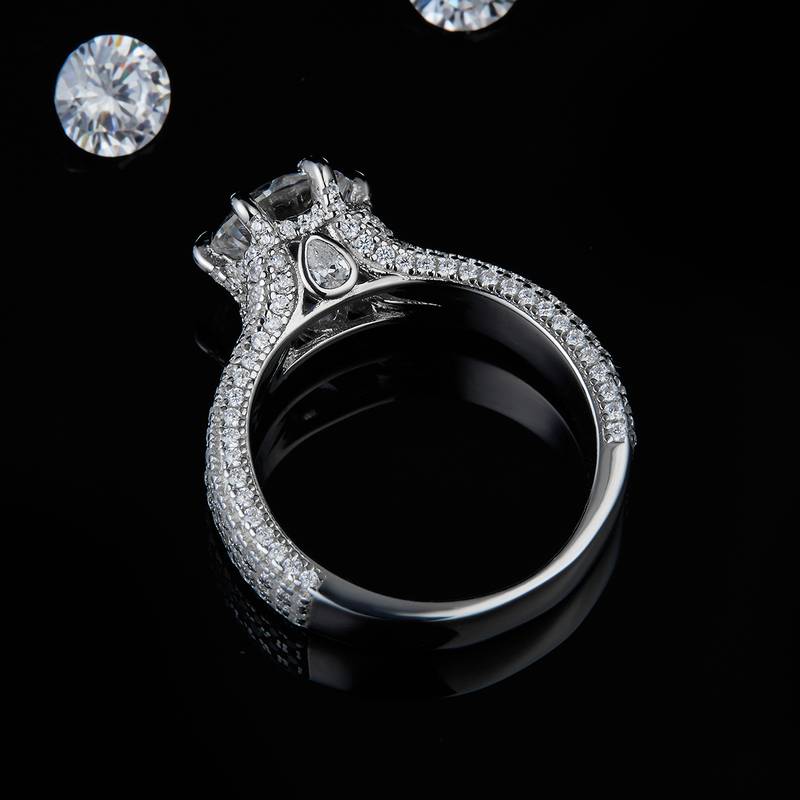 S925 Silver Plated Platinum Women's Ring Customized Selection Main Stone Moissanite Diamond 2.0ct/Secondary Stone High Carbon Diamond