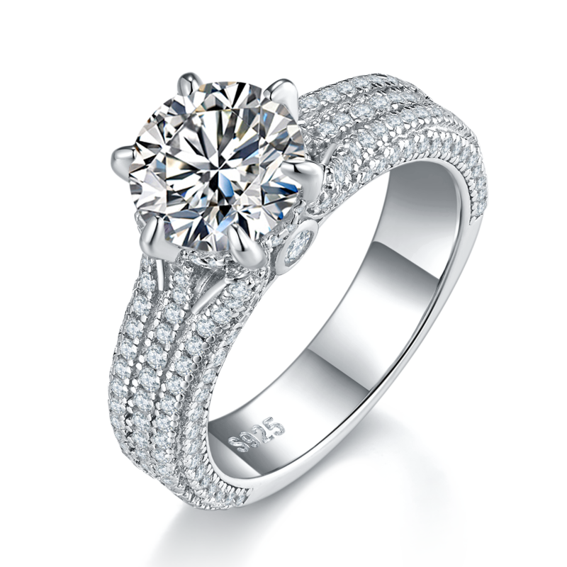 S925 Silver Plated Platinum Women's Ring Customized Selection Main Stone Moissanite Diamond 2.0ct/Secondary Stone High Carbon Diamond