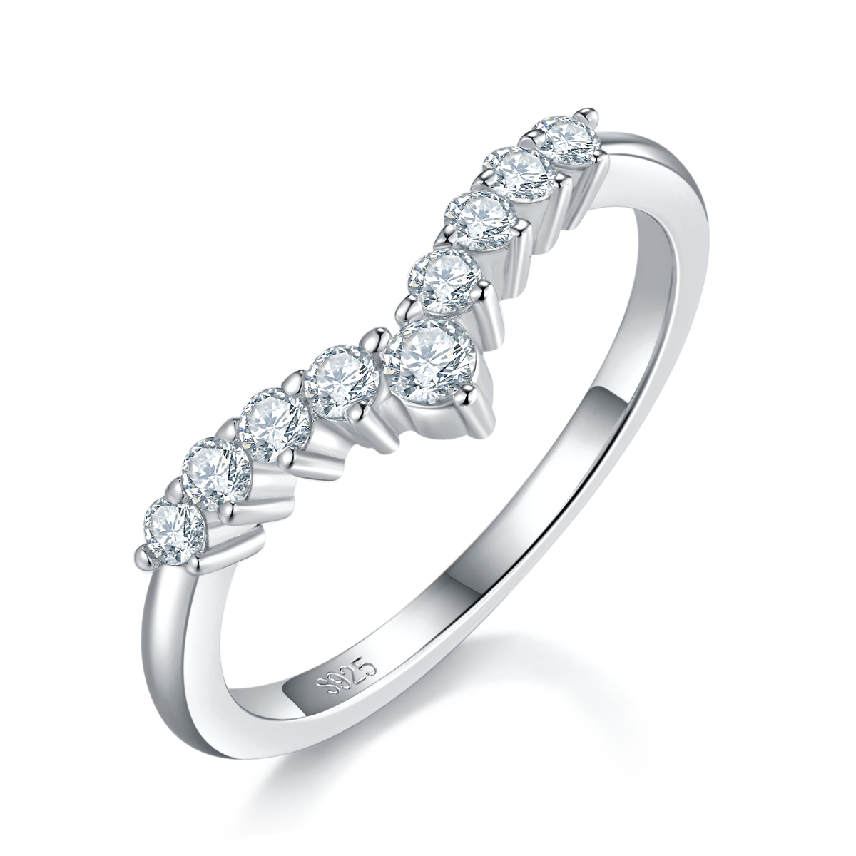 公主方女戒S925银镀白金主副套戒叠戴定制选款主石莫桑钻1.2ct/副石高碳钻