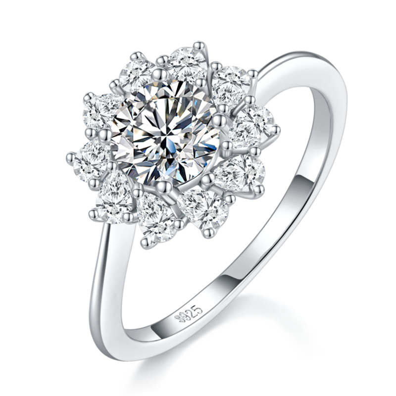 Twisted Arm Sunflower Women's Ring S925 Silver Plated Platinum Customized Selection Main Stone Moissanite Diamond 0.8ct/Secondary Stone High Carbon Diamond