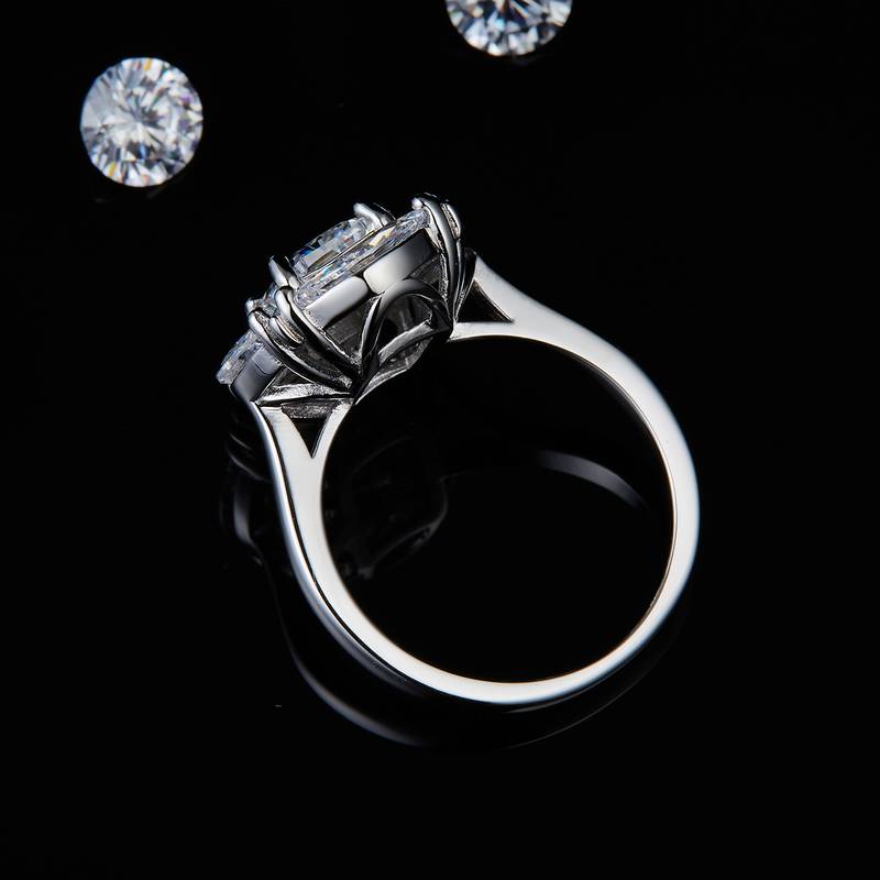 Luxury Square Women's Ring S925 Silver Plated Platinum Customized Selection Main Stone Moissanite Diamond 2.0ct/Secondary Stone High Carbon Diamond