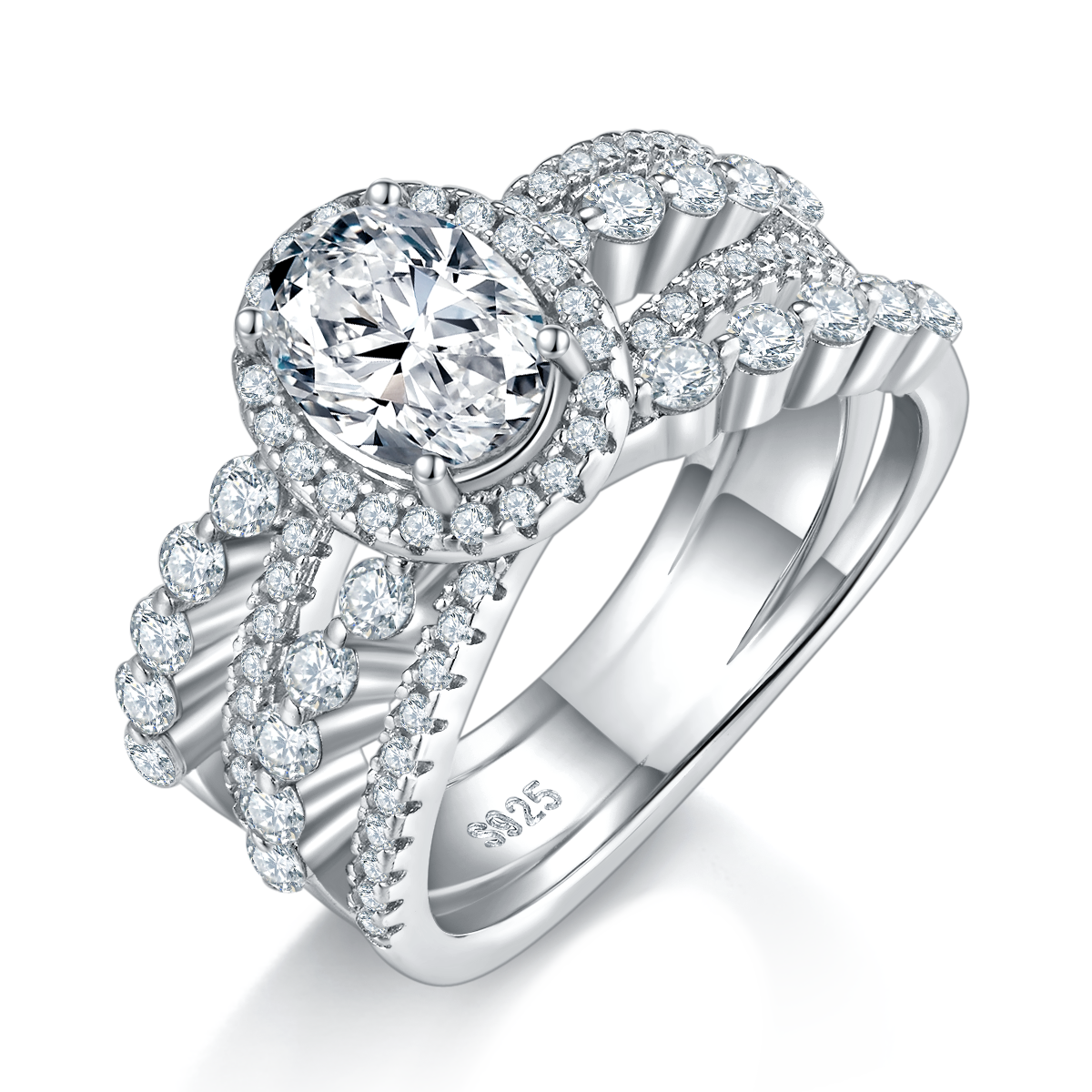 Egg shaped Women's Ring S925 Silver Plated Platinum Customized Selection Moissanite Diamond 1.5ct