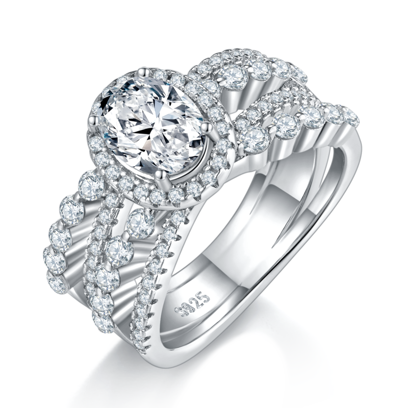 蛋形女戒S925银镀白金定制选款莫桑钻1.5ct