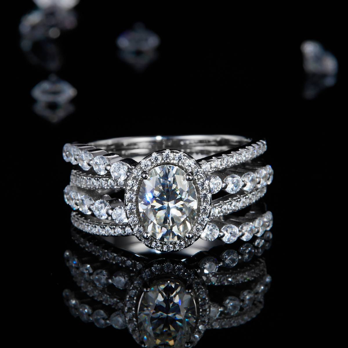 Egg shaped Women's Ring S925 Silver Plated Platinum Customized Selection Moissanite Diamond 1.5ct