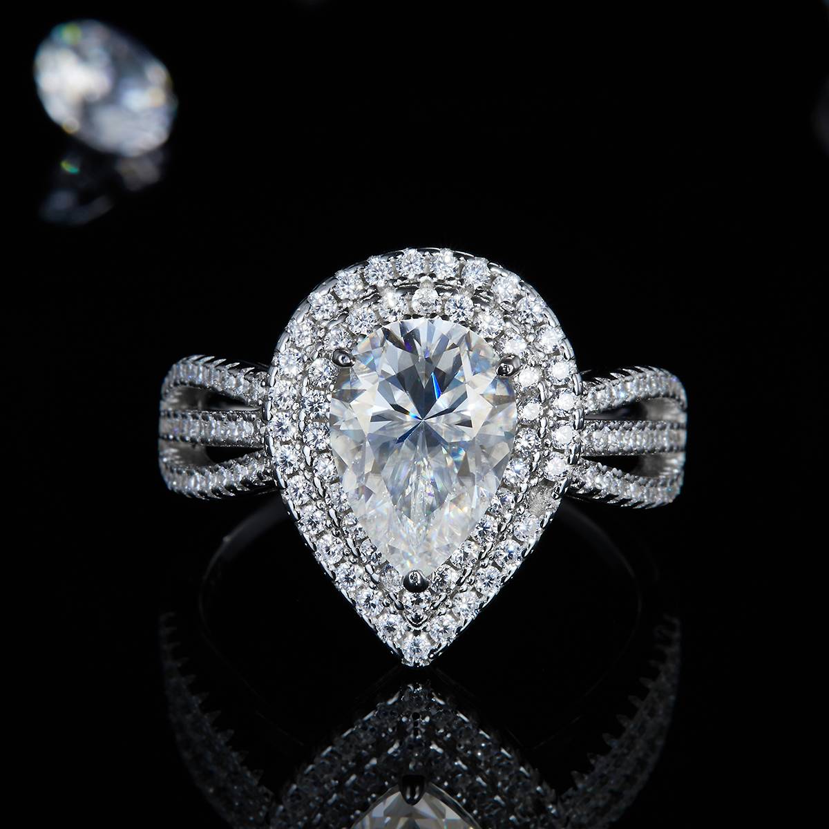 Water droplet double-layer inlaid women's ring S925 silver plated platinum customized selection main stone Moissanite diamond 2.0ct/secondary stone high carbon diamond