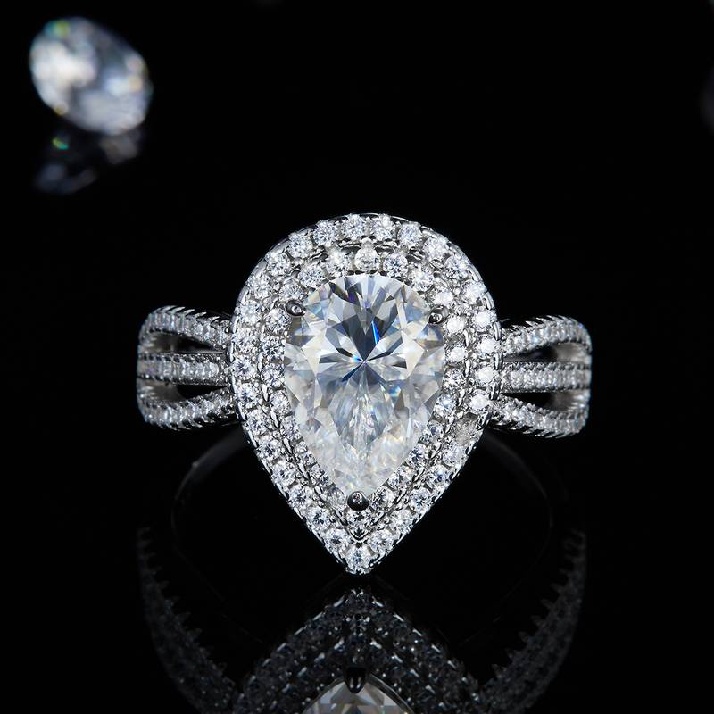 Water droplet double-layer inlaid women's ring S925 silver plated platinum customized selection main stone Moissanite diamond 2.0ct/secondary stone high carbon diamond