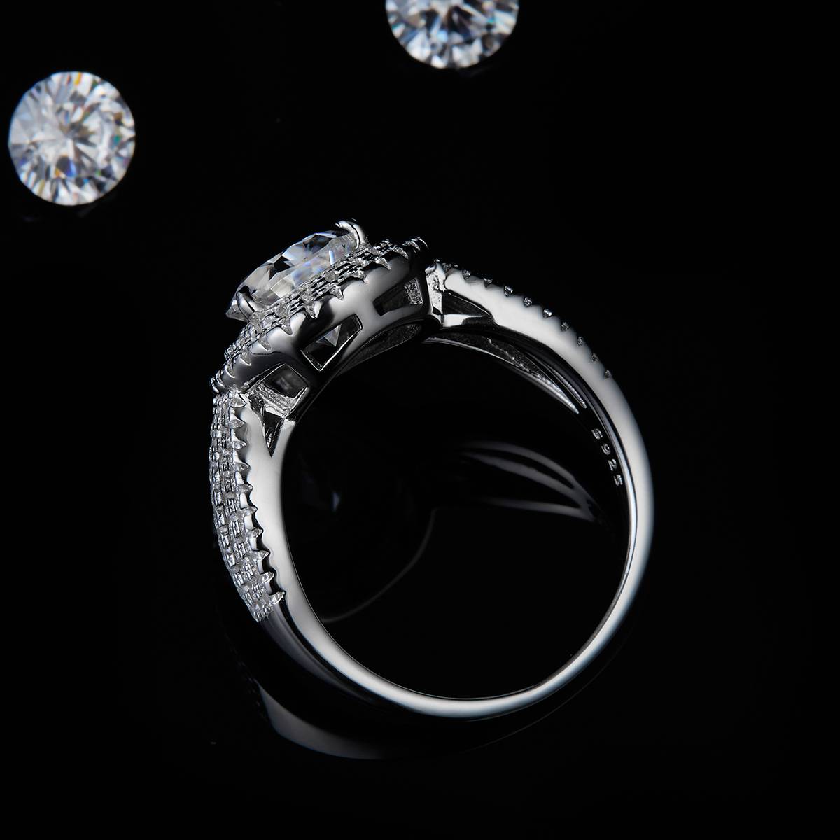 Water droplet double-layer inlaid women's ring S925 silver plated platinum customized selection main stone Moissanite diamond 2.0ct/secondary stone high carbon diamond