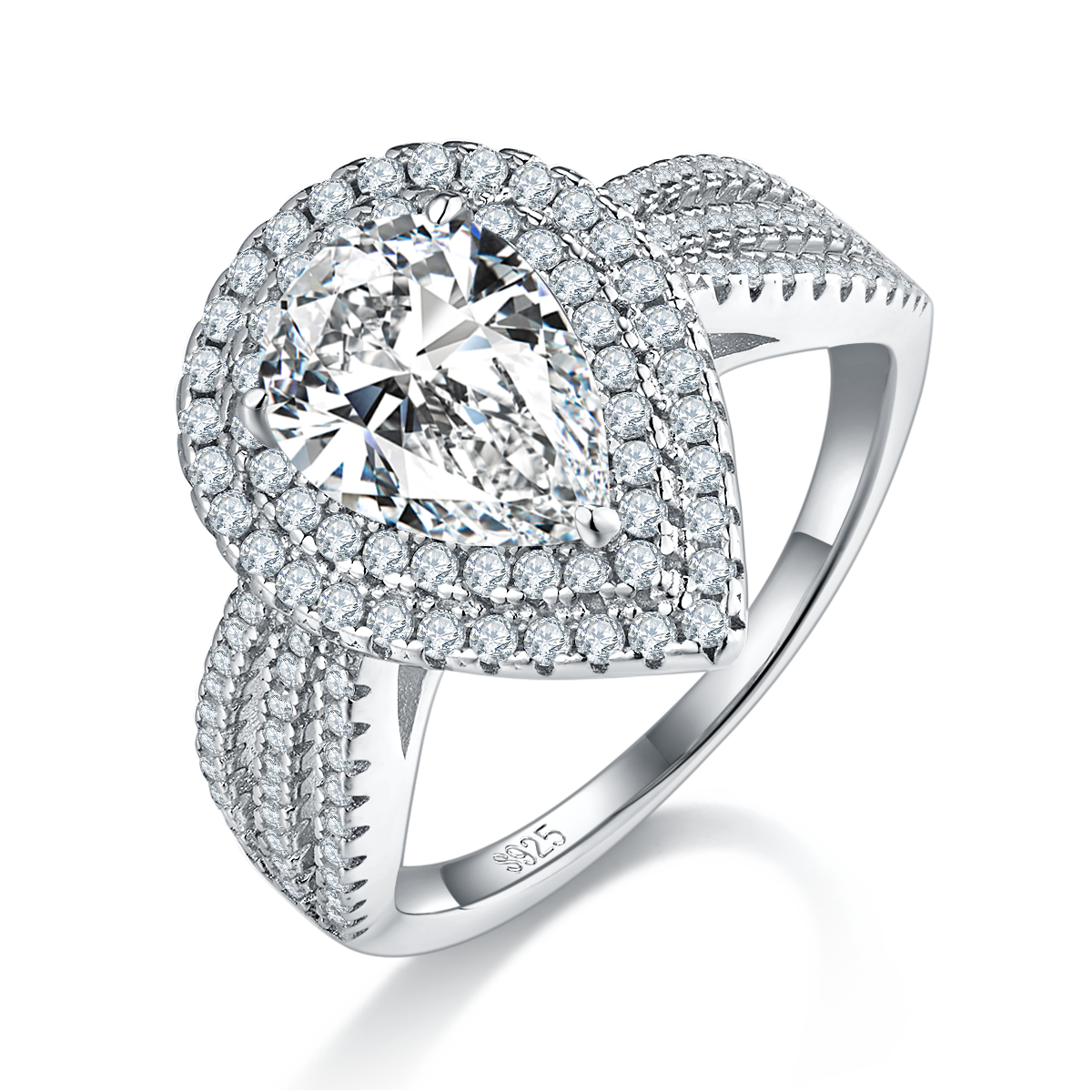 Water droplet double-layer inlaid women's ring S925 silver plated platinum customized selection main stone Moissanite diamond 2.0ct/secondary stone high carbon diamond