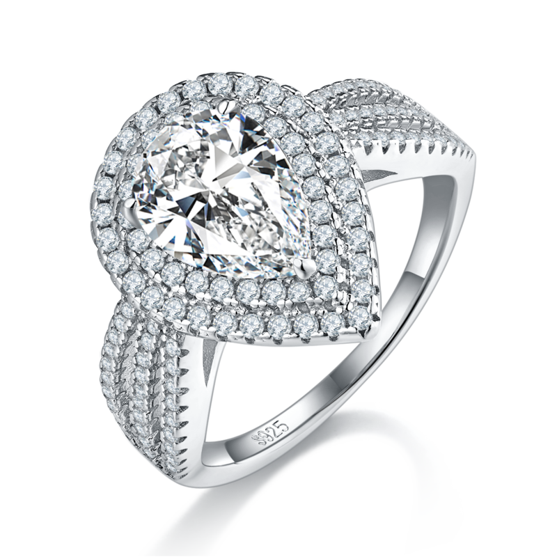 Water droplet double-layer inlaid women's ring S925 silver plated platinum customized selection main stone Moissanite diamond 2.0ct/secondary stone high carbon diamond