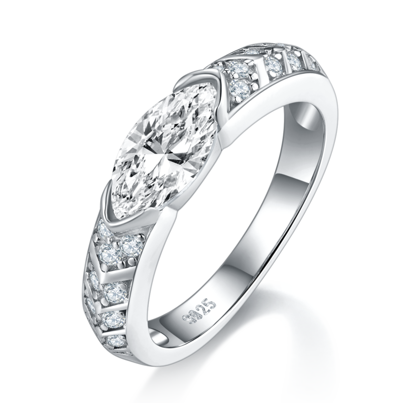 Light Luxury Horse Eye Women's Ring S925 Silver Plated Platinum Customized Selection Main Stone Moissanite Diamond 1.0ct/Secondary Stone High Carbon Diamond