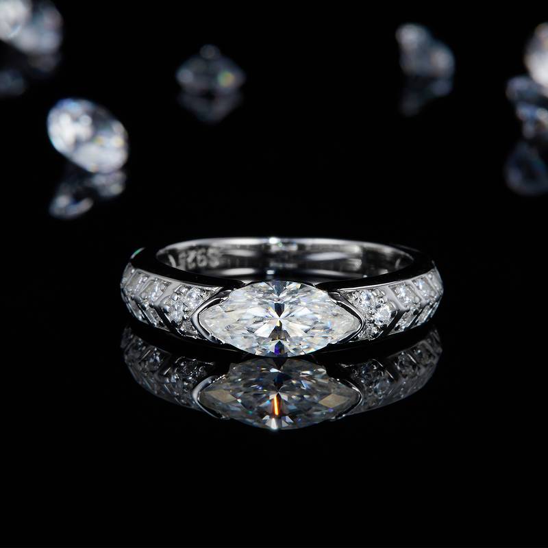 Light Luxury Horse Eye Women's Ring S925 Silver Plated Platinum Customized Selection Main Stone Moissanite Diamond 1.0ct/Secondary Stone High Carbon Diamond