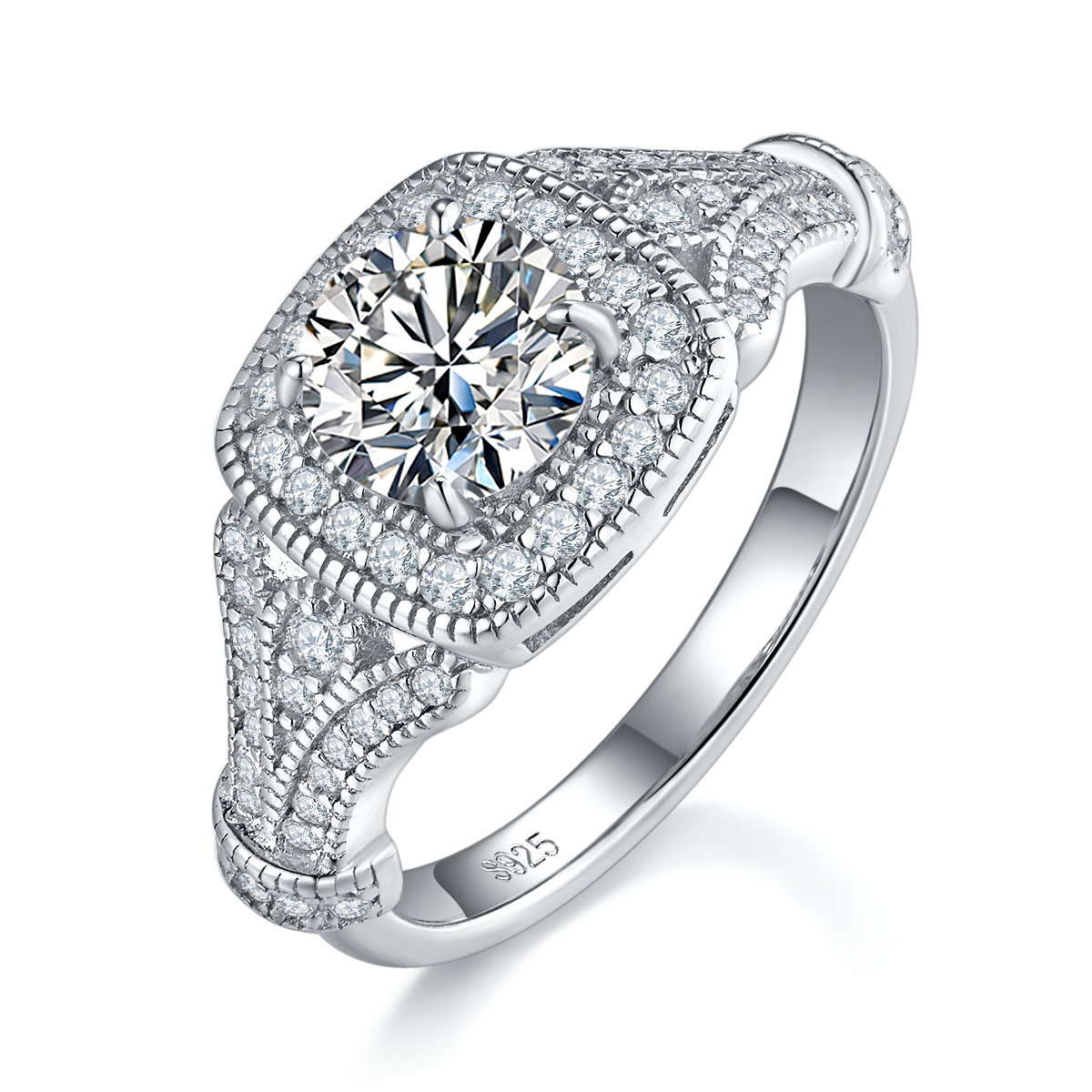 S925 Silver Plated Platinum Women's Ring Customized Selection Main Stone Moissanite 1.0ct/Secondary Stone High Carbon Diamond