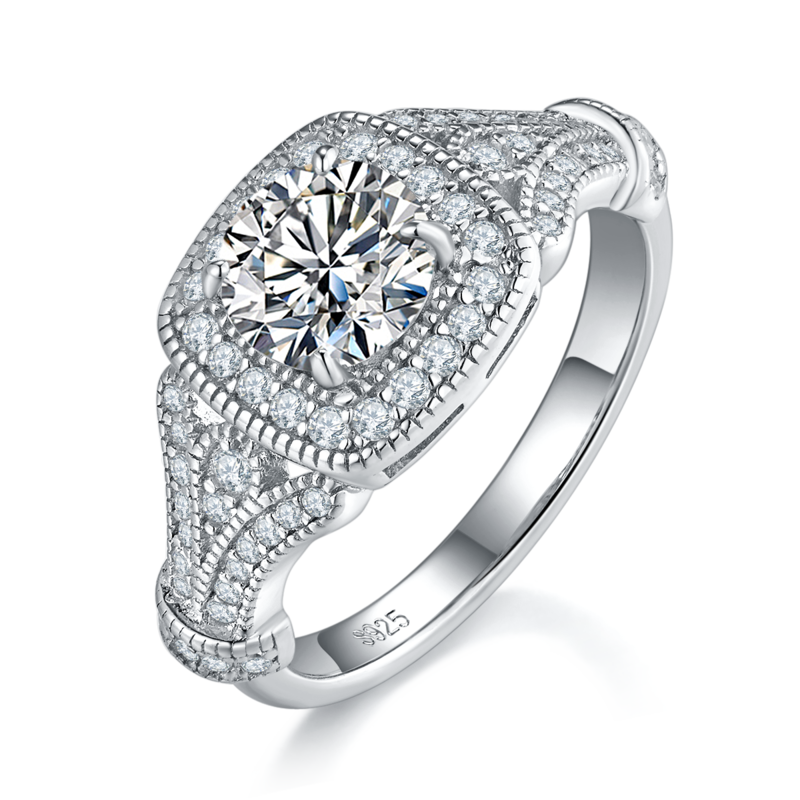 S925 Silver Plated Platinum Women's Ring Customized Selection Main Stone Moissanite 1.0ct/Secondary Stone High Carbon Diamond