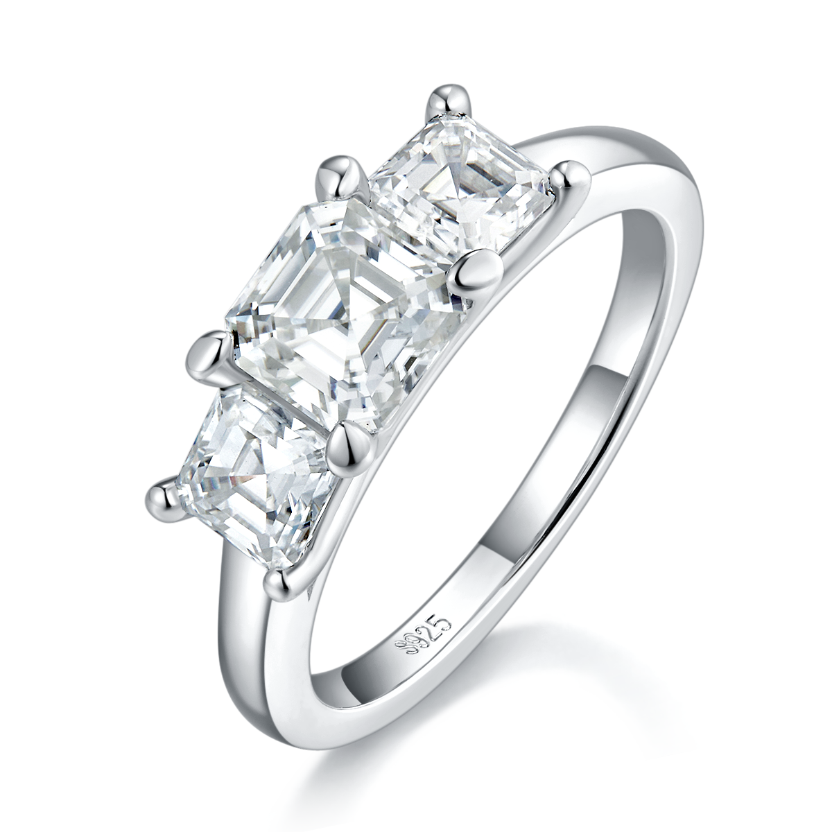 Three Stone Asche Women's Ring S925 Silver Plated Platinum Customized Selection Main and Deputy Stone Moissanite Diamonds 1.0ct