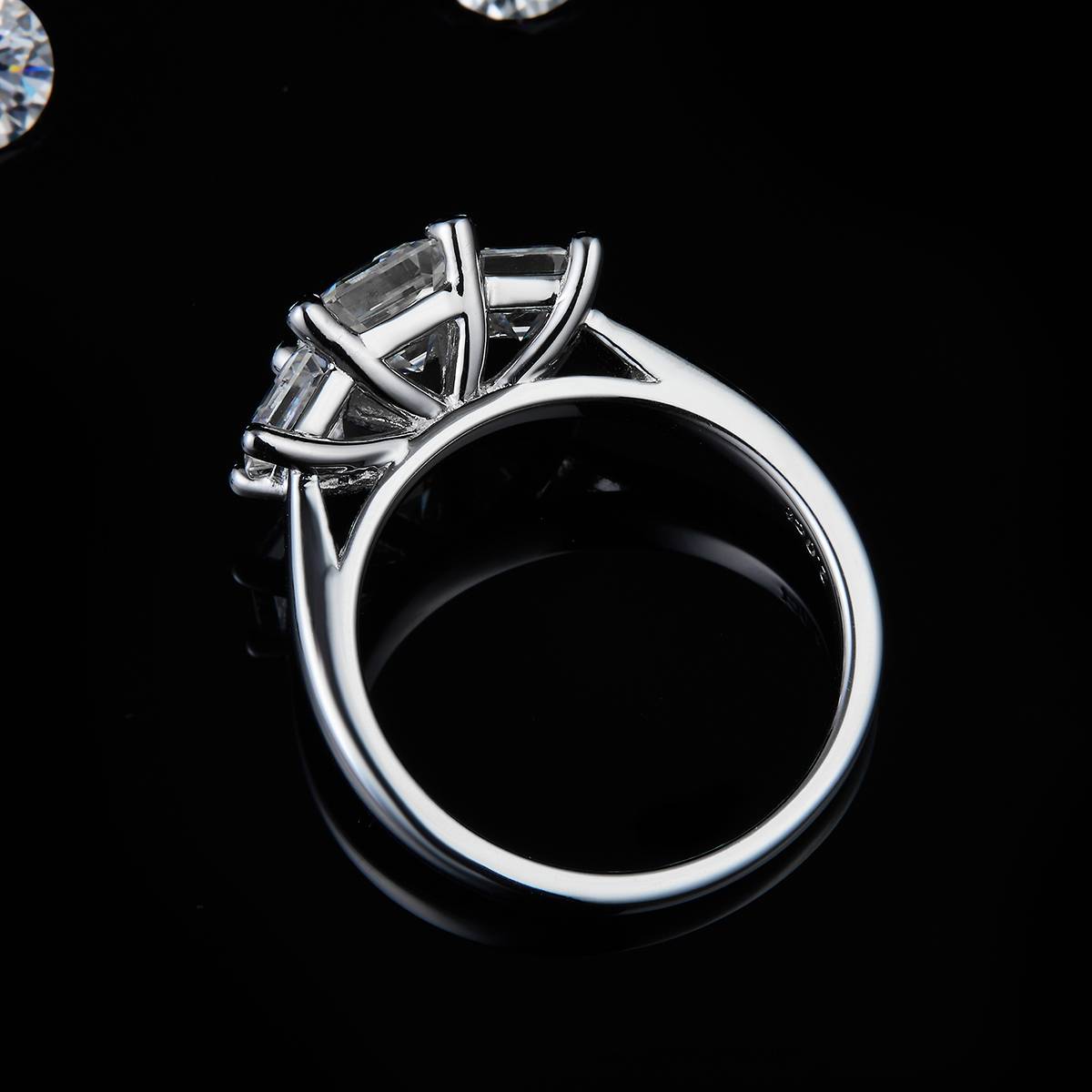 Three Stone Asche Women's Ring S925 Silver Plated Platinum Customized Selection Main and Deputy Stone Moissanite Diamonds 1.0ct