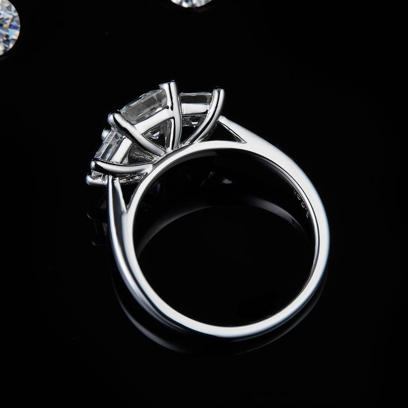 Three Stone Asche Women's Ring S925 Silver Plated Platinum Customized Selection Main and Deputy Stone Moissanite Diamonds 1.0ct